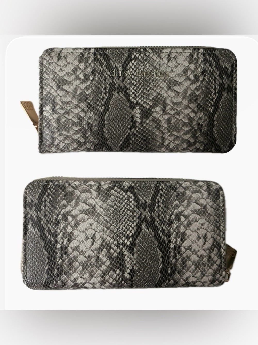 Daisy Fuentes Taupe Snake-Print Zip Wallet
